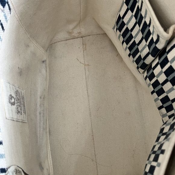 Spartina 449 Jetsetter Tote White Cream Blue Cream Stripe Geometric Large Travel - Picture 7 of 11